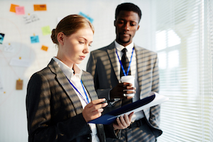 Agents working a crime in an office